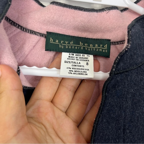 Harvé Benard Wool Blend open Front Women's Black Jacket Coat with Pink Lining 8 - Picture 7 of 10